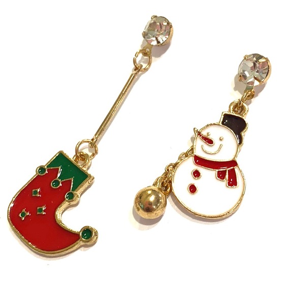 Christmas Earrings Mismatched Holiday Snowman Elf Shoe - Picture 3 of 3